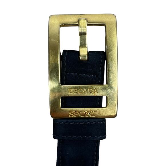 Vintage ESCADA Blue Suede Leather Belt Gold Tone Buckle German 40 Measures 36.5" - Picture 3 of 13